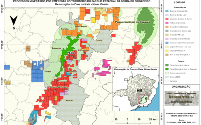 Mapa “Processos minerários por empresas no território do Parque Estadual da Serra do Brigadeiro”