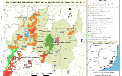 Mapa “Processos minerários por empresas na região do Caparaó – Minas Gerais”