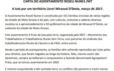 CARTA DO ASSENTAMENTO ROSELI NUNES /MT POR UM TERRITÓRIO LIVRE DE MINERAÇÃO